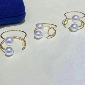 Base para Joyería DIY de Plata S925 con Cuentas Redondas de 7-8mm 10489 - Base Vacía para Anillo Doble de Perlas - Product Image 2