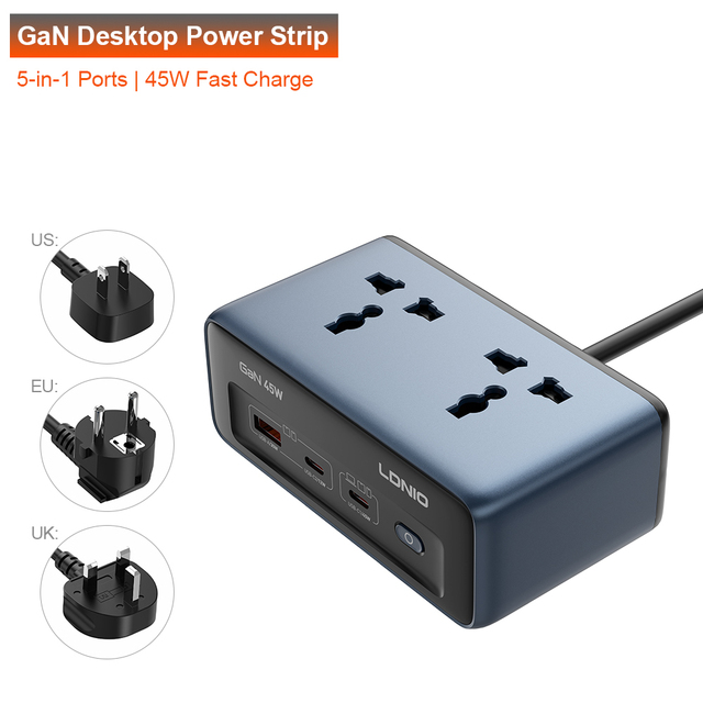 LDNIO SC1 USB Power Strip with 2 Multi EU/UK/US Outlets and 1 USB and 1 Type C Charging Ports Extension Socket Power