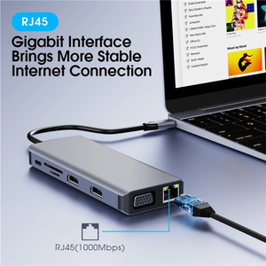 ドッキングステーション デュアルモニター 12 in 1 USB Type-C ハブ トリプルディスプレイアダプター 4K VGA LAN イーサネット 4USB 100WPD 3.5mm USB-C ドック - Product Image 6