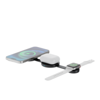 Chargeur sans fil magnétique 3 en 1 flexible et pliable 15W ultra léger pour téléphone, montre et écouteurs avec boucle de transport, design portable pour les voyages