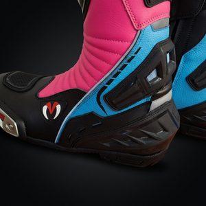 Bottes de moto en cuir véritable, hauteur cheville, bleu rose, fermeture éclair, résistantes à l'abrasion, toutes saisons, homme femme - Product Image 4