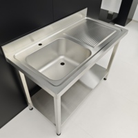Évier commercial en acier inoxydable 201 304, cuve simple avec égouttoir, finition brossée mate, pour cuisine industrielle, autoportant