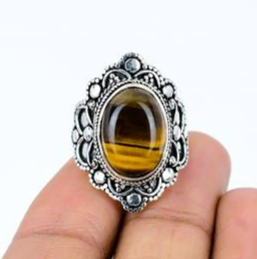 Bagues bohèmes unisexes en argent sterling 925 avec pierre naturelle œil de tigre - Product Image 4