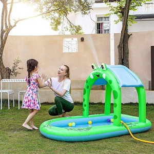 Inflatable Frog Pool With Spray Feature For Outdoor Play 172x106x106cm PVC Green Dinosaur Design - Product Image 2