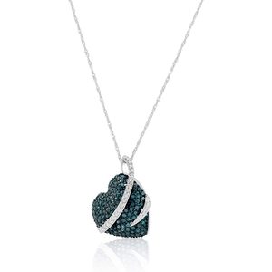 Jewelspaark Heart Pendant Necklace 1.60 Cttw Brilliant Cut Blue White Diamond 925 Sterling Silver Rhodium Plated <b>Rope</b> <b>Chain</b> - Product Image 3
