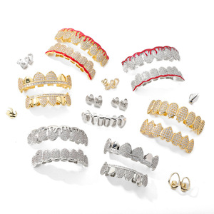 Grillz Hip Hop Iced Out, Capuchons dentaires micro-pavés en zircon plaqué or et argent, Bijoux dentaires pour rappeurs, Décoration de fête - Product Image 4