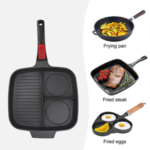 Venta al por mayor de aluminio fundido desayuno 3 en 1 sartén antiadherente cuadrado parrilla sartén de 3 secciones con mango extraíble - Product Image 1