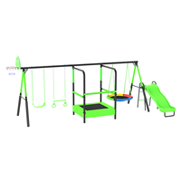 Ensemble de balançoires d'extérieur Sundow pour enfants avec balançoire à plateau, structure de jeu en métal avec toboggan et barres de grimpeur