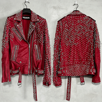 Veste en cuir vintage punk personnalisée OEM, avec clous argentés, broderies en cuir de vachette, patchs, vestes en cuir pour hommes