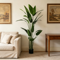 Plantes artificielles tropicales réalistes résistantes aux UV, Bonsaï Arbre du Voyageur en PU PVC ignifuge et écologique pour intérieur