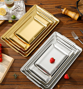 Premium Paslanmaz Çelik Dikdörtgen Tepsiler Altın Gümüş Servis Tabakları Barbekü Suşi Restoran Mutfak Yemek Servis Tepsileri - Product Image 5