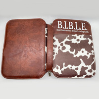 Vente en gros, étui à Bible en tissu pour femmes, fermeture éclair, multi-poche, peau de vache, léopard, couverture de Bible en cuir