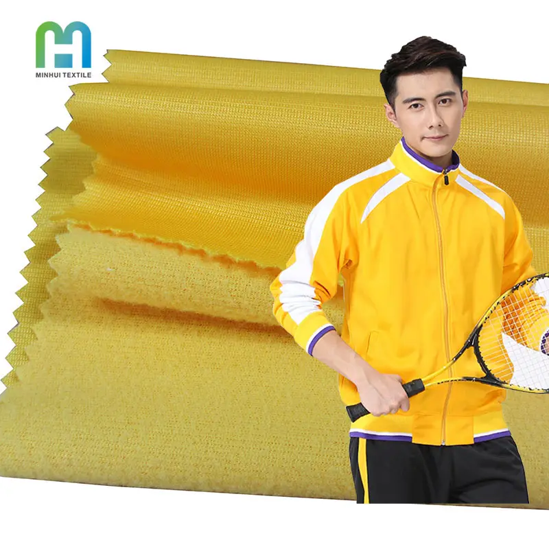 Chándal técnico avanzado de punto de terciopelo de color amarillo, tela tricot, tela de lana, ropa deportiva de patio para hombres