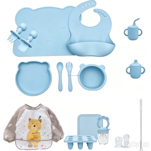 First Bites - Set de Alimentación para Bebés de 12 Piezas de Silicona LSR, Suministros para la Alimentación Complementaria, Babero No Tóxico, Cucharas, Vaso de Entrenamiento Antiderrames - Product Image 6