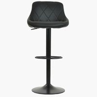 Tabouret de bar moderne en faux cuir noir pivotant avec base en métal noir
