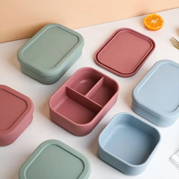 High-Capacity Three Grid Divide Food Grade Silicone Bento Lunch Box BPA Free Food Storage Box With Lid