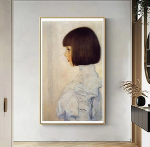 Peinture à l'huile sur toile personnalisée style <span class=keywords><strong>Klimt</strong></span>, portrait <span class=keywords><strong>de</strong></span> fille, cadre doré, peinte à la main, décoration murale, <span class=keywords><strong>reproduction</strong></span> - Product Image 1