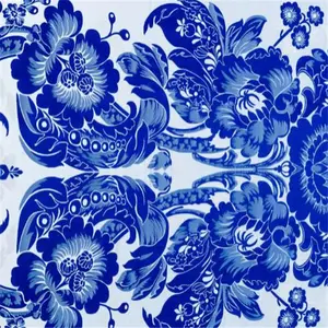 チャイナドレスのための古典的な青と白の磁器パターン中国風の伝統的なブロケードポリエステル生地