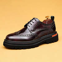 Chaussures décontractées pour hommes en cuir poli à bout aile, à lacets, avec semelle épaisse à crampons, style habillé décontracté, vente en gros