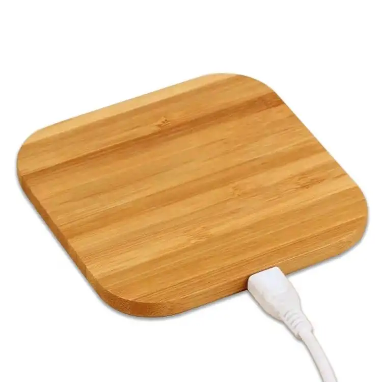 Ultra Slim Bamboo Wood Fast Wireless Charger Pad Custom Logo 10w 15w Wooden Qi Wireless Wooden Plate Phone Chargers for iPhone