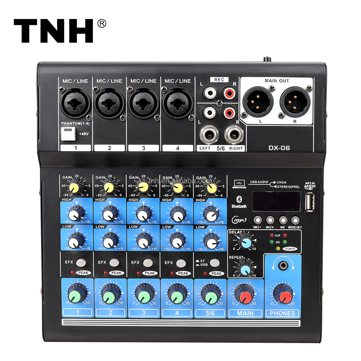 TNH DX-04/DX-06 профессиональный аудио микшер звуковая карта DJ Консоль система USB синий зуб интерфейс 48 В фантомная мощность 4/6 каналов