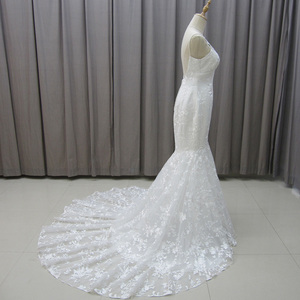 Para Jancember MZ0018 Vestido de sirena de boda moderno para niñas Sexy Spaghetti Strap Long Chapel Train Lace Crystal Appliques Flower - Product Image 3