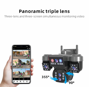 Kamera CCTV Keamanan V380pro 4 Lensa 3 Layar Zoom 10x 6MP Solar 4G PTZ Pelacakan Otomatis dengan Panel Surya 16W Baterai 12000mAh - Product Image 2