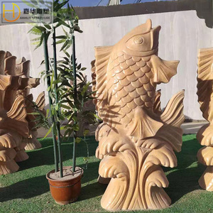 Fuente de agua con estatua de carpa tallada en piedra Jia Hua, estilo asiático, duradera, decoración para jardín exterior. - Product Image 1