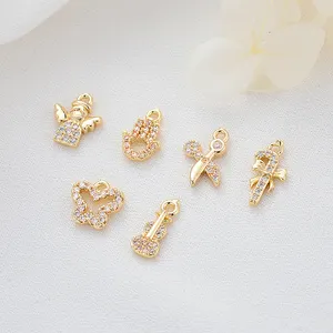 Factory Wholesale 14K Gold Plated Multi Shape Violin Butterfly Hand Shape Charm Pendant for Jewelry Making