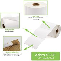 Etiqueta de transferencia térmica directa personalizada, etiqueta de papel sintético autoadhesiva de 4x3 "con línea perforada para envío, embalaje, código de barras