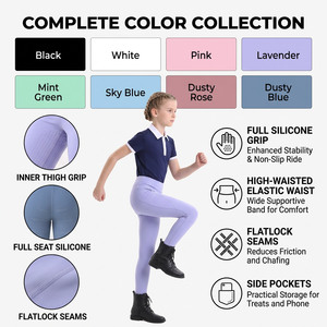 Pantalons d'équitation pour enfants imprimés, ultra-extensibles, respirants, avec grip intégral en silicone, poches, coupe ajustée, durables - Product Image 3