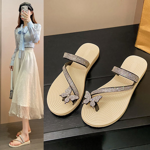 Pantofole da donna con <span class=keywords><strong>fiocco</strong></span> con diamanti scintillanti da donna con suola esterna antiscivolo di tendenza alla moda resistente all'usura per gli studenti che frequentano la spiaggia - Product Image 1