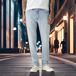 Fashion Streetwear Slim Fit Non-Ripped <b>Mens</b> Straight-leg Jeans Denim Distressed Light Wash Mid Rise Casual <b>Stretch</b> Jeans - Product Image 2