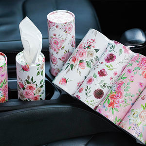 Caja de pañuelos de coche de tubo redondo de tejido de coche de cilindro biodegradable ecológico caja de pañuelos de cilindro de flores de viaje para coche - Product Image 6