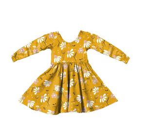 Envío Directo, Vestido Informal para Niñas de 2, 3, 4, 5, 6, 8, 10, 12, 13 y 14 Años, Diseño de Flores Doradas, Vestido de Bebé con Volantes, Listo para Enviar - Product Image 1