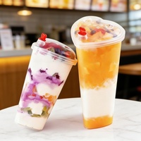 Vaso de Plástico Desechable con Tapa, en Forma de Corazón, para Bebidas Frías, Limonada, Té de Burbujas, 16/24 oz