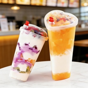 Vaso de Plástico Desechable <span class=keywords><strong>con</strong></span> Tapa, en Forma de Corazón, para Bebidas Frías, Limonada, Té de Burbujas, 16/24 oz - Product Image 1