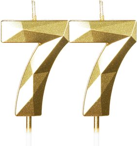 เทียนวันเกิดรูปเลข 3 มิติ สีทอง 77 พร้อมกลิตเตอร์ ตกแต่งเค้กสแตนเลส สำหรับงานวันเกิด - Product Image 1