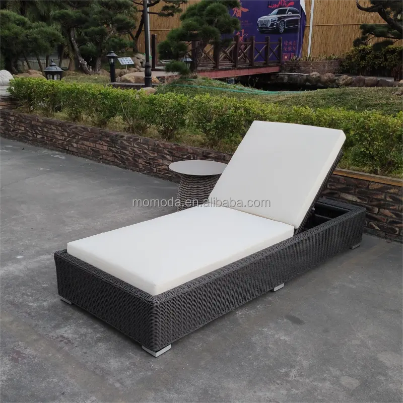 Gartenmöbel Pools ide Sun Lounger Outdoor Chaise Lounge runder Rattan Strandkorb mit Kissen