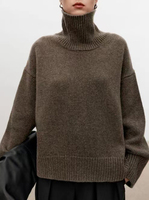 Pull en laine tricoté pour femme, col roulé épais, vente en gros OEM & ODM, directement de l'usine