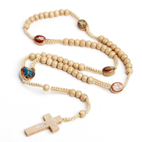 Bijoux religieux croix jésus pendentif chapelet collier en bois naturel tissé à la main perles en bois bijoux catholique de noël