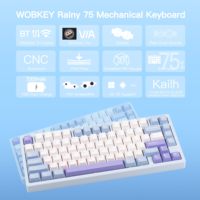 WOBKEY Rainy 75 Tri Mode Wireless 2.4G CNC Aluminium Gasket Mount Hot Swap RGB Mechanical Gaming Keyboard untuk PC