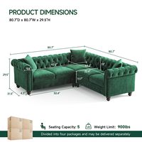 Canapé Chesterfield en velours en forme de L avec dossier capitonné et accoudoirs roulés, petit canapé d'angle pour salon