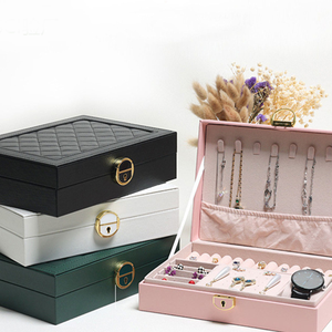 2023 mới PU Ngăn kéo với khóa hai lớp hộp đồ trang sức vòng Vòng cổ bông tai đinh tán tai Phụ kiện lưu trữ đồ trang sức tổ chức - Product Image 6