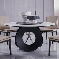 Table à manger ronde en métal de luxe moderne, table à manger en céramique italienne et marbre avec chaises, table à manger de designer haut de gamme pour villa