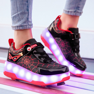Flashing Roller Shoes With Wheels For Kids And Students Black Red Color Led Light Up Sneakers With Brake Feature - Product Image 3