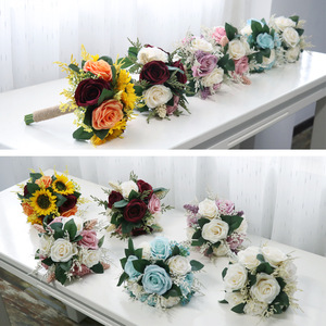 Bouquet de fleurs en soie, bouquet de roses blanches, fleurs de mariage pour la mariée, demoiselles d'honneur, bouquet de mariée - Product Image 6