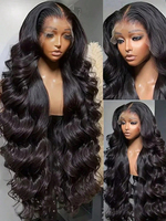 Pelucas de Cabello Humano con Ondas Suaves y Frente de Encaje, Pre-desplumadas, Pre-decoloradas, con Nudos Pequeños y Cabello de Bebé, para Mujeres Negras