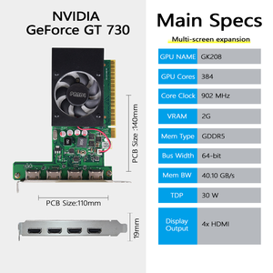 Nouvelle connectivité multi-écran 4xHDMI <span class=keywords><strong>2GB</strong></span> GeForce <span class=keywords><strong>GT730</strong></span> GPU 384 cœurs carte graphique avec ventilateur refroidisseur <span class=keywords><strong>GT730</strong></span> - Product Image 2