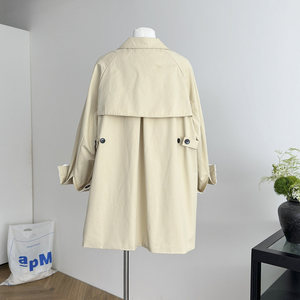 ピーチ自家製ヴィンテージ秋ムースカフレーススプライシングデザインジッパー開閉トレンチコート女性用ルーズフィットトップ - Product Image 5